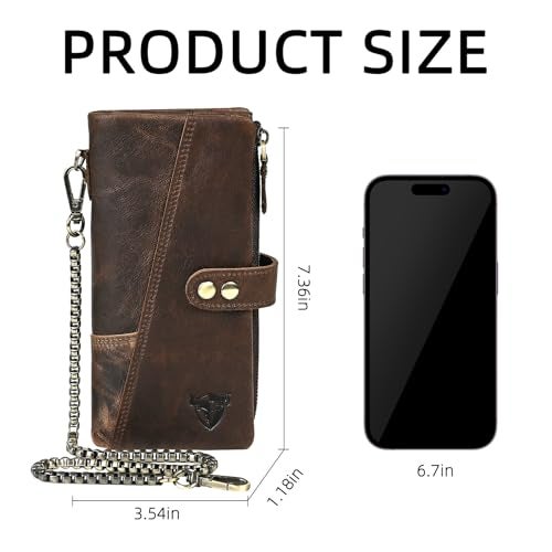 Handadsume Genuine Crazy Horse Leather Travel Gift Coin Pocket Card Case Long Organizer Chain Rfid Wallet Purse With Snap For Men Male 1803 1803 dark coffee - Image 3
