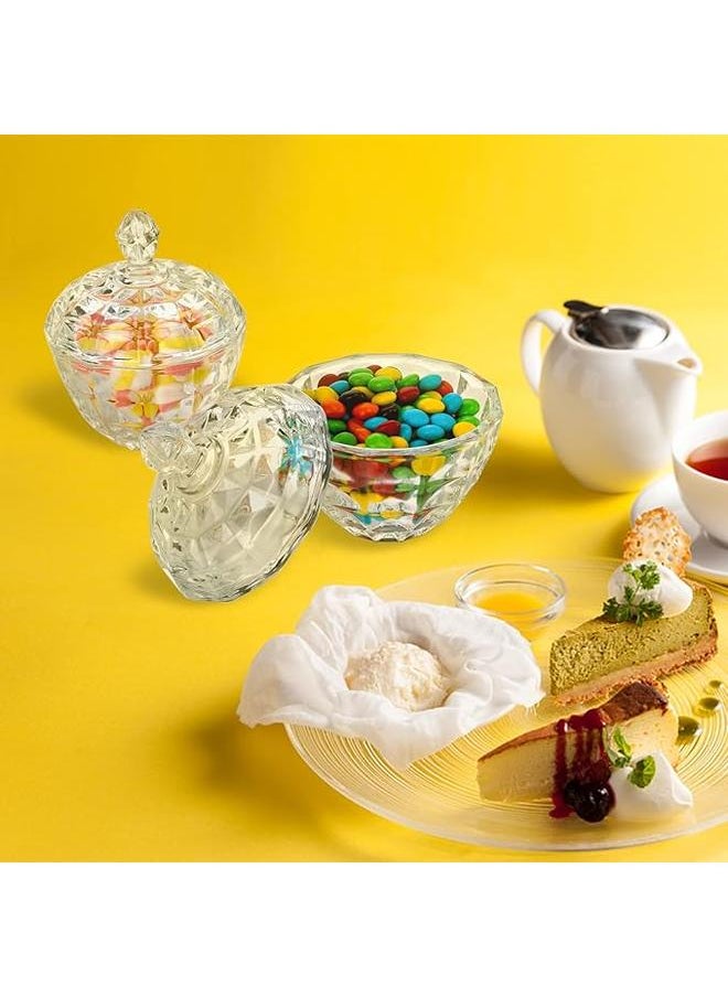 ماركة غير محددة عبوتان من طبق الحلوى مع غطاء وعاء حلوى مزخرف، صندوق تخزين زجاجي كريستالي، وعاء بسكويت زجاجي، وعاء حلوى مغطى بالكريستال لمكتب المنزل والمكتب  - Image 3