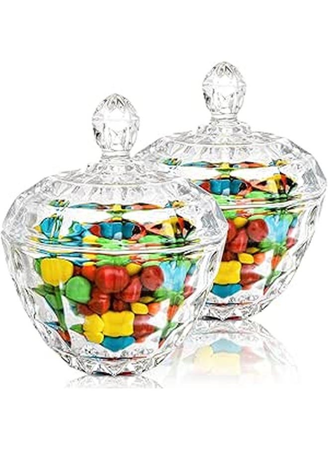 ماركة غير محددة عبوتان من طبق الحلوى مع غطاء وعاء حلوى مزخرف، صندوق تخزين زجاجي كريستالي، وعاء بسكويت زجاجي، وعاء حلوى مغطى بالكريستال لمكتب المنزل والمكتب  - Image 1