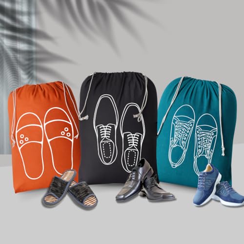 IVILLAGE Premium Reusable and Washable 100% Pure Cotton Fabric Shoe Covers/Bags with Drawstring Closure|Handcrafted Doodle Collection|Ideal for Travel, Home and Storage|Pack of 12|Multicolor|Male - Image 5