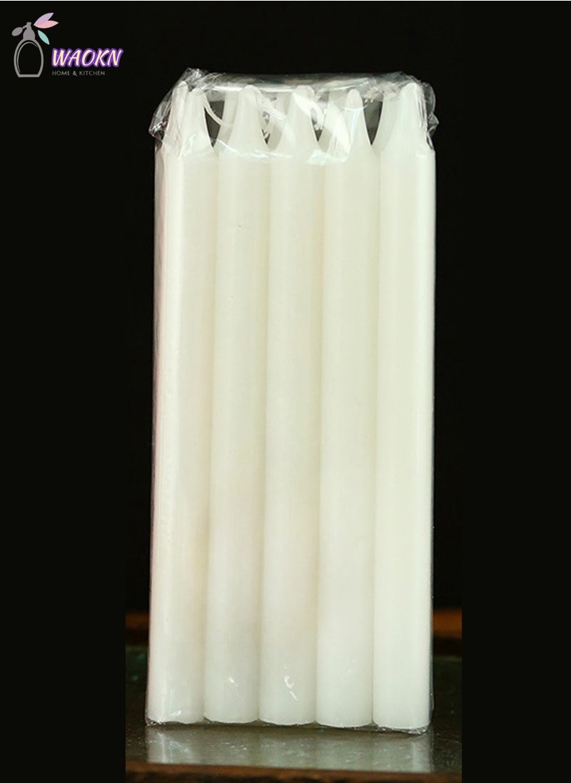 WAOKN 10Sets Of Household Lighting Candles Emergency Smogless Long Pole Candle Diameter 1.7×20cm Can Burn For About 6 Hours Unscented Household Wedding Party and Home Decor Candlesticks White  - Image 3