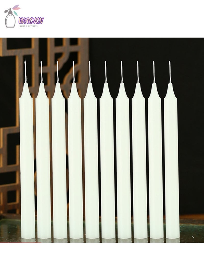WAOKN 10Sets Of Household Lighting Candles Emergency Smogless Long Pole Candle Diameter 1.7×20cm Can Burn For About 6 Hours Unscented Household Wedding Party and Home Decor Candlesticks White  - Image 1