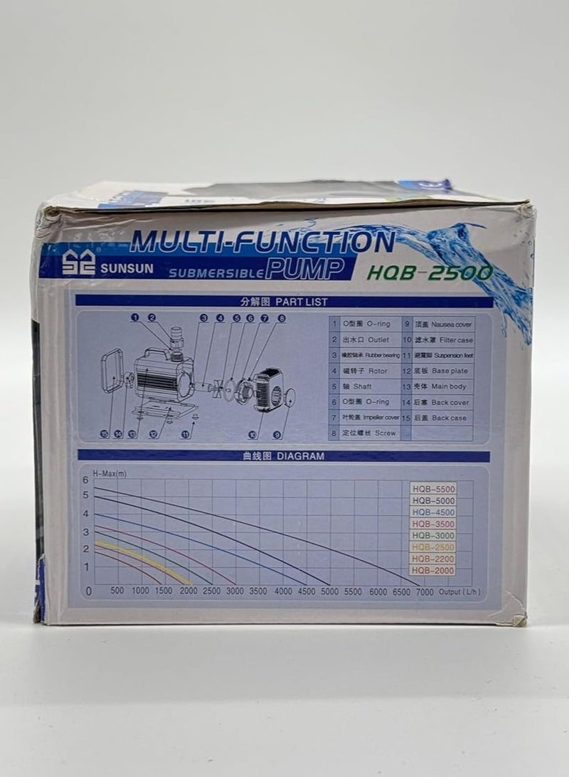 Water Submersible Pump HQB 2500 – 2000 LP/H, 55W, 2.5m Water Pumping Height | High-Performance Aquarium, Pond, Fountain, Hydroponics Pump - Image 3