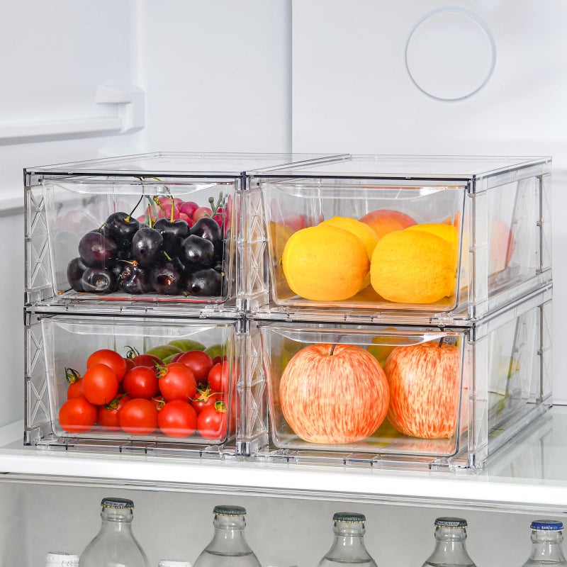 4Pack Clear Stackable Kitchen Storage OrganizerPantry Organizers and StorageFoods Organizer Bins with Handles Easily Assemble for Bathroom Kitchen Refrigerator Pantry Cabinet Closet