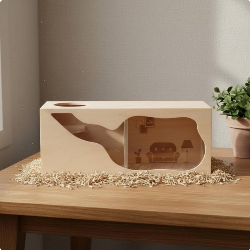 Wooden Hamster Smooth Edges Stackable Hamster House Gnaw Pet Supplies, Small Study Room - Image 3