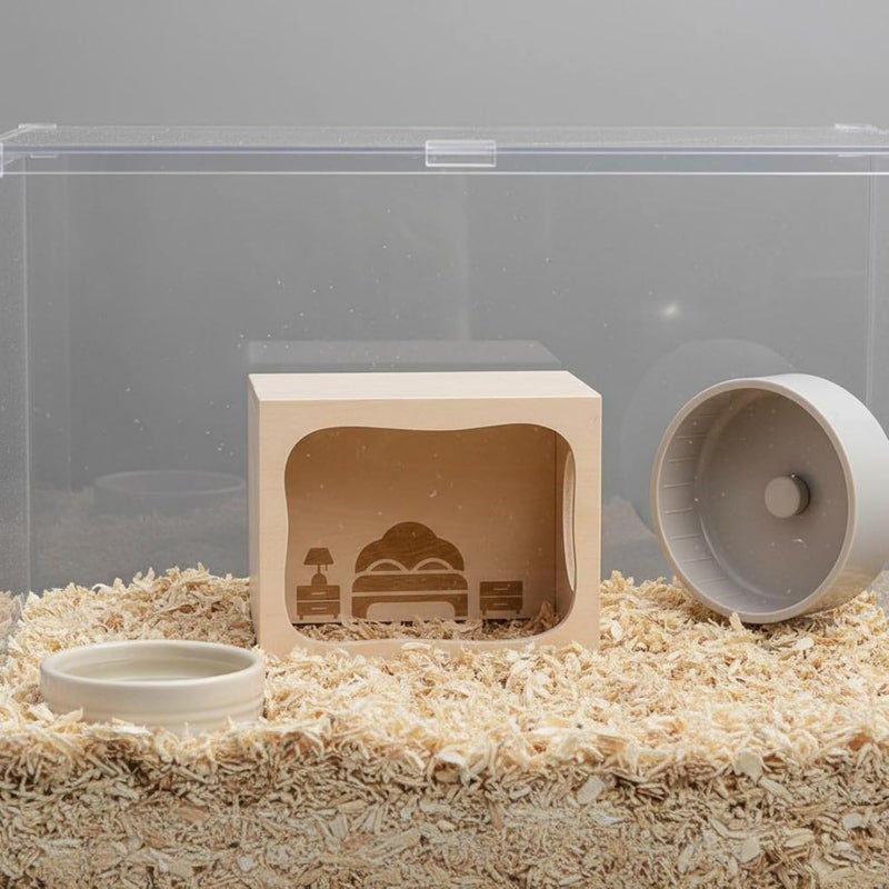 Wooden Hamster Smooth Edges Stackable Hamster House Gnaw Pet Supplies, Small Study Room - Image 2