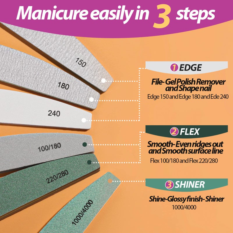 Teenitor Nail File Buffer, Nail Files, Nail Buffer Set to File, Shape,Smooth, Buffer and Shine Nails, Half-Moon - Image 3