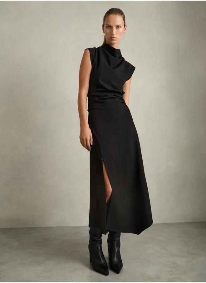 REISS Twill Jersey Midi Dr