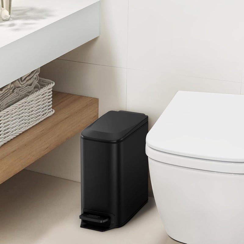 Cesun Small Bathroom Trash Can with Lid, Soft Close Step Pedal, 6 Liter Stainless Steel Garbage Can (Matt Black) - Image 2