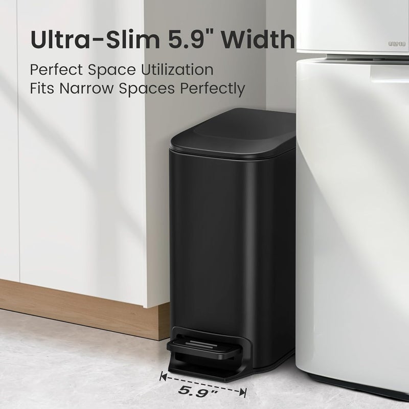 Cesun Small Bathroom Trash Can with Lid, Soft Close Step Pedal, 6 Liter Stainless Steel Garbage Can (Matt Black) - Image 3