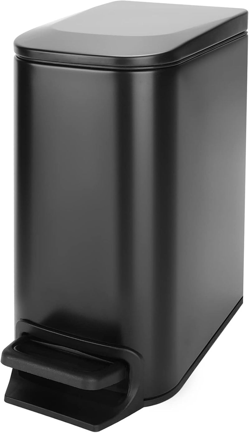 Cesun Small Bathroom Trash Can with Lid, Soft Close Step Pedal, 6 Liter Stainless Steel Garbage Can (Matt Black) - Image 1