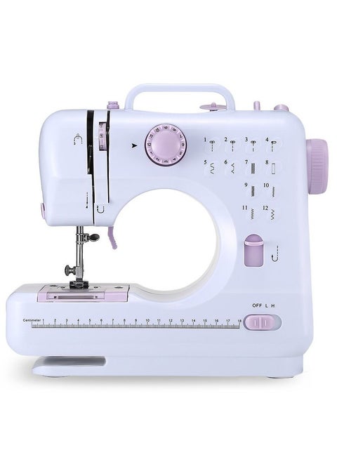 Portable Multifunctional Sewing Machine, 12 Needles Double Speed Control Heavy Duty Electric Handheld Overlock Fast Household Tool with Desk Lamp