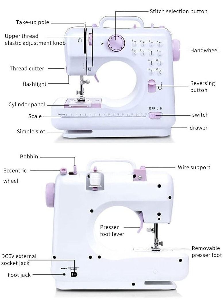 Arabest - Portable Multifunctional Sewing Machine, 12 Needles Double Speed Control Heavy Duty Electric Handheld Overlock Fast Household Tool with Desk Lamp - Image 1