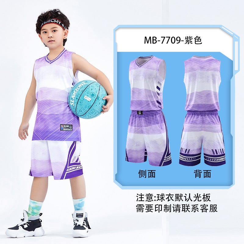 Generic Childrens basketball clothes boys suit quick-drying breathable competition training clothes girls summer competition clothes suit 7709 purple light board 