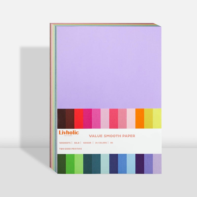 Livholic 120 Sheets Colored Card Stock Printer Paper, 120 GSM 32 lb 24 Colors Pastel Construction Paper for Scrapbook Office Printing DIY Craft 8.3x11.6 Inch (120GSM) - Image 2