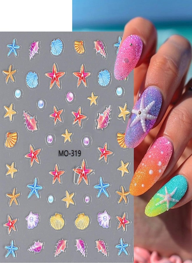 TBRZTR Summer Beach 3D Self-Adhesive Nail Art Stickers - Coconut Tree, Starfish, Jellyfish, Shell Decals With Sunlight Waves Balloon Design for Women DIY Accessories Supplies - Image 2