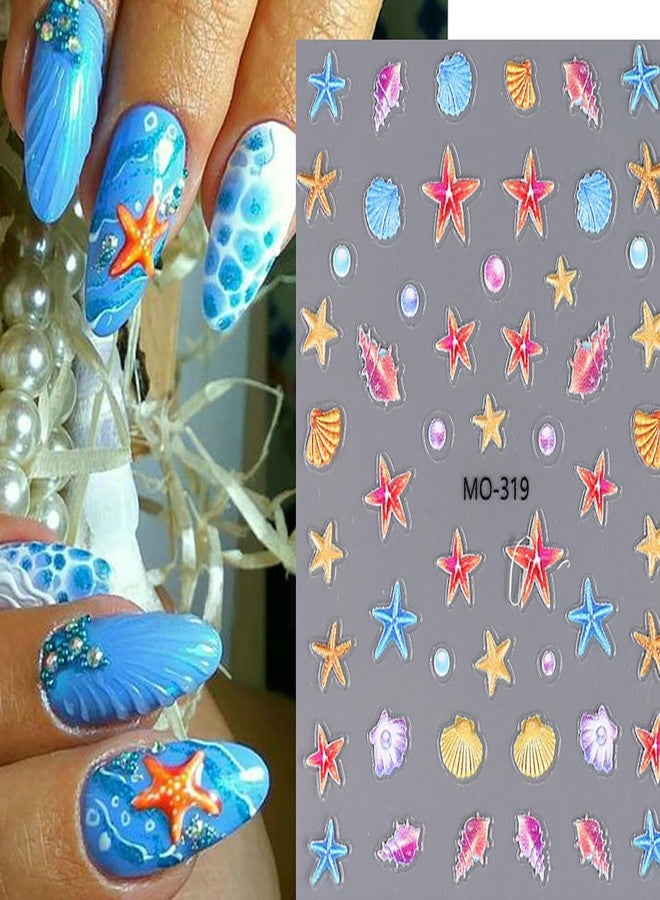 TBRZTR Summer Beach 3D Self-Adhesive Nail Art Stickers - Coconut Tree, Starfish, Jellyfish, Shell Decals With Sunlight Waves Balloon Design for Women DIY Accessories Supplies - Image 4