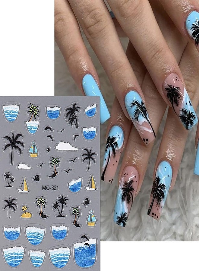 TBRZTR Summer Beach 3D Self-Adhesive Nail Art Stickers - Coconut Tree, Starfish, Jellyfish, Shell Decals With Sunlight Waves Balloon Design for Women DIY Accessories Supplies - Image 5