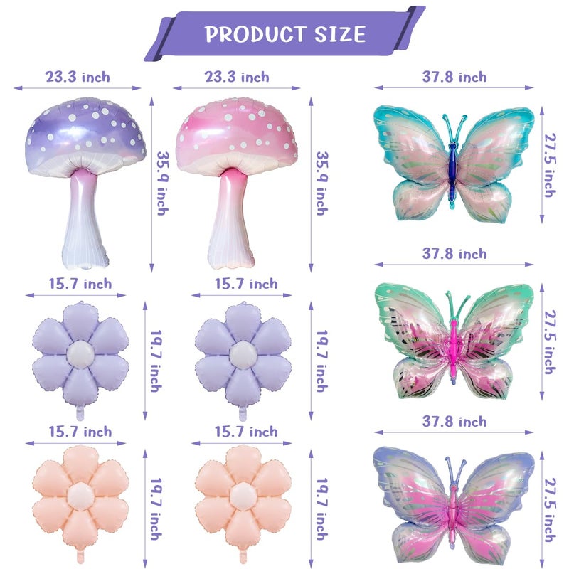 Ou Rui 9Pcs Butterfly Balloon Mushroom Balloons and Daisy Flower for Girls Birthday Decor Butterfl Themed Party Supplies Spring Holiday Picnic Decor and Fantasy Fairy Garden Party Wedding Arch Decorations - Image 3