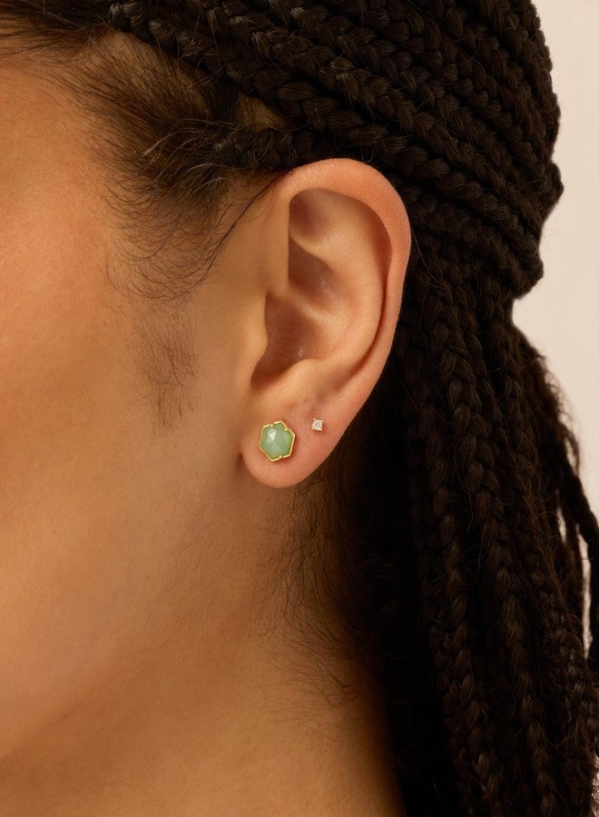 بافوا أقراط مرصعة بحجر فلوريت أخضر سداسي الشكل مطلية بالذهب الأصفر عيار 14 قيراطًا من بافوي للنساء | زوج من الأقراط بحجر الميلاد الطبيعي - Image 2