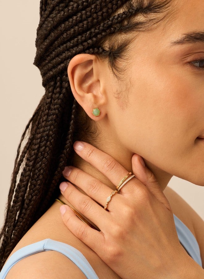 بافوا أقراط مرصعة بحجر فلوريت أخضر سداسي الشكل مطلية بالذهب الأصفر عيار 14 قيراطًا من بافوي للنساء | زوج من الأقراط بحجر الميلاد الطبيعي - Image 4