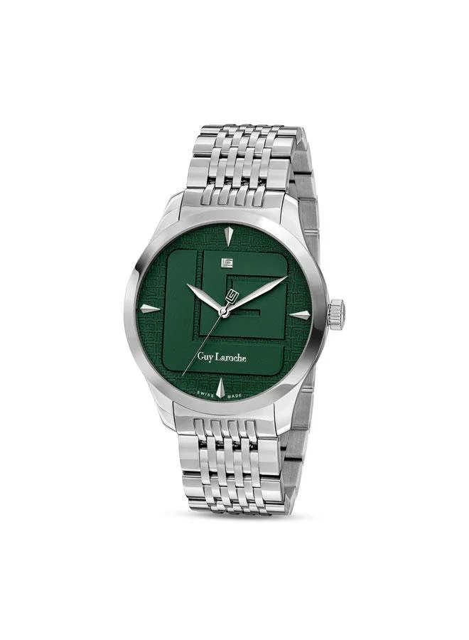Guy Laroche Maxime 40mm Men's Analog Swiss Watch with Silver Stainless Steel Bracelet & Green Dial