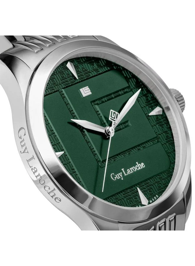 Guy Laroche Maxime 40mm Men's Analog Swiss Watch with Silver Stainless Steel Bracelet & Green Dial