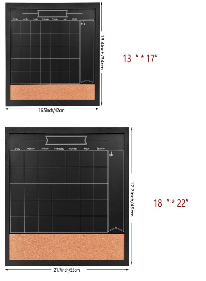 Umtiti Chalkboard Calendar and Bulletin Combo Board. 13" x 17" Black Wooden Frame，Magnetic Chalkboard.Perfect for Office, Home School Message Board,HBZHB-BK3442-US - Image 2