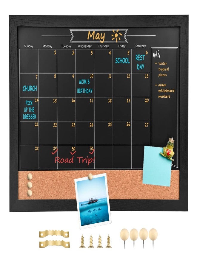 Umtiti Chalkboard Calendar and Bulletin Combo Board. 13" x 17" Black Wooden Frame，Magnetic Chalkboard.Perfect for Office, Home School Message Board,HBZHB-BK3442-US - Image 1