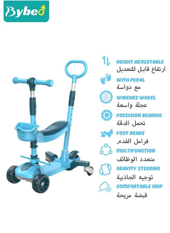 Bybeo - 5 in 1 Kids Scooters, 5 Wheels Toddler Kick Scooter with LED Flashing Light UP Wheels, Removable Seat, Adjustable Handlebar and Push Handle for Boys Girls 2-12 Years Old - Image 1