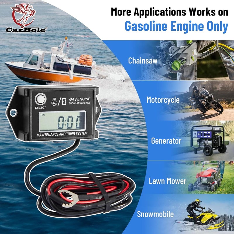 CarBole Digital Tiny Tachometer Tach Hour Meter Job Timer RPM Counter for Snowmobile Skis Motor Bike Go Kart Lawn Mower - Image 5