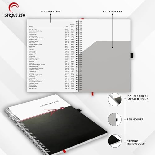STRIVE ZEN Business Appointment Book with 15-Minute Slots, Undated 2-Year Planner, Large Hardcover, Multiple Schedules, Daily/Hourly - Image 5