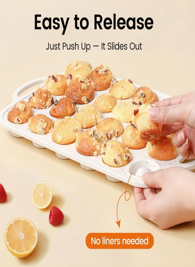 Fimary Muffin Pan With Metal Reinforced Frame - 24 Cups Durable Silicone Muffin Pan for Muffins, Cupcakes, BPA Free and Dishwasher Safe - 1 Piece Beige with Rainbow Spots - Image 3