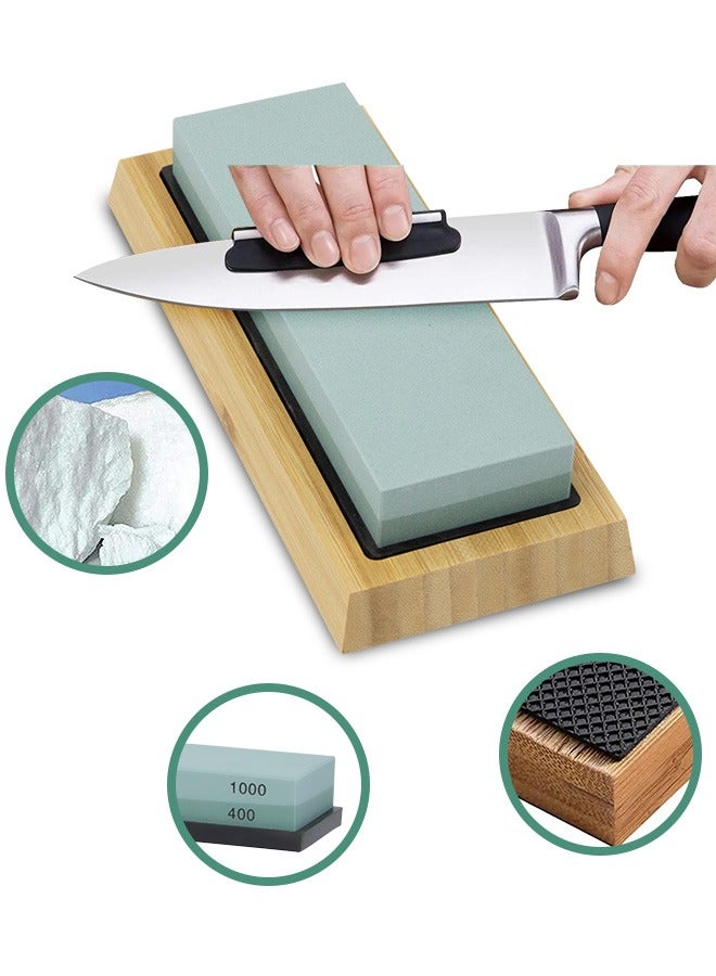 DEWINNER Knife Sharpening Stone, 4 Side Grit 400/1000 3000/8000 with Non-Slip Bamboo Base, Angle Guide, Polishing Compound, Leather Strop, Flattening Kit  - Image 5