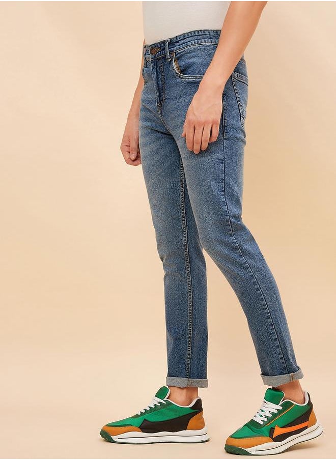 HIGH STAR - Mid Rise Faded Regular Fit Jeans by Styli - Image 1