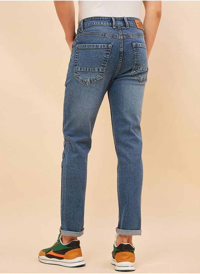 HIGH STAR - Mid Rise Faded Regular Fit Jeans by Styli - Image 1