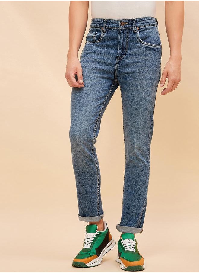 HIGH STAR - Mid Rise Faded Regular Fit Jeans by Styli - Image 1
