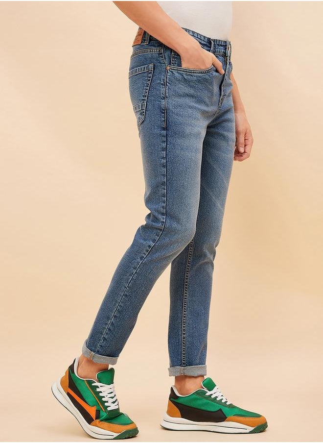 HIGH STAR - Mid Rise Faded Regular Fit Jeans by Styli - Image 1