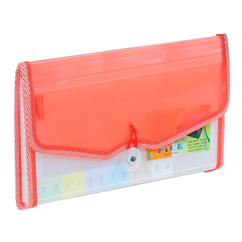MAXFILE Mini Expanding File Folder with 13 Pockets Cheque/Multi Passbook Holder/Bill Folder/Passport/Memo Cards/Cash/A6 Storage Pouch Organizer with Elastic Swing (Pastel Red) - Image 1