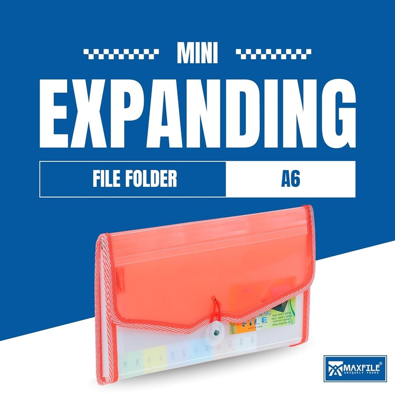 MAXFILE Mini Expanding File Folder with 13 Pockets Cheque/Multi Passbook Holder/Bill Folder/Passport/Memo Cards/Cash/A6 Storage Pouch Organizer with Elastic Swing (Pastel Red) - Image 2