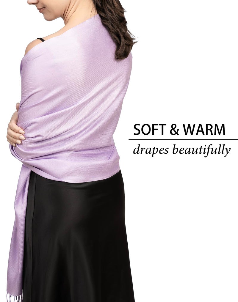 Achillea Soft Silky Pashmina Scarf for Women - Shawl Wrap for Evening Dresses, Bridesmaids, Weddings & Everyday Wear (Light Lavender) - Image 4