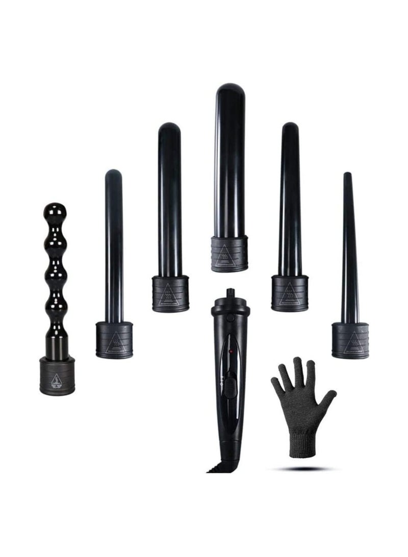 Dubkart 6 in 1 Curling Iron Curing Wand Set with Protective Glove Black - Image 1