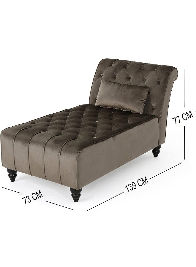 Generic Poppins HOME New Modern Tufted Velvet Chaise Lounge Royal Design With Pillow (Bronze)  - Image 3