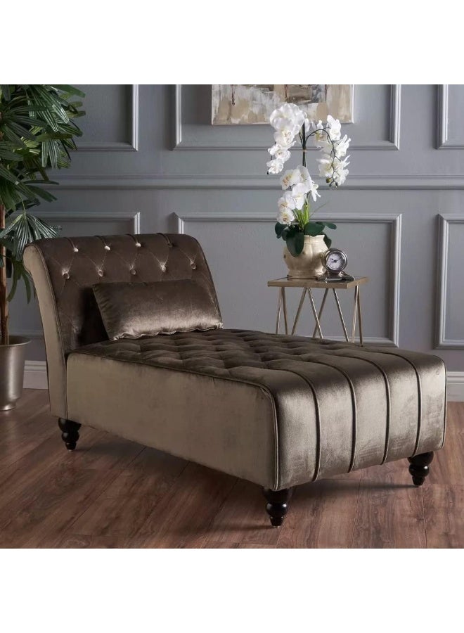 Generic Poppins HOME New Modern Tufted Velvet Chaise Lounge Royal Design With Pillow (Bronze)  - Image 2