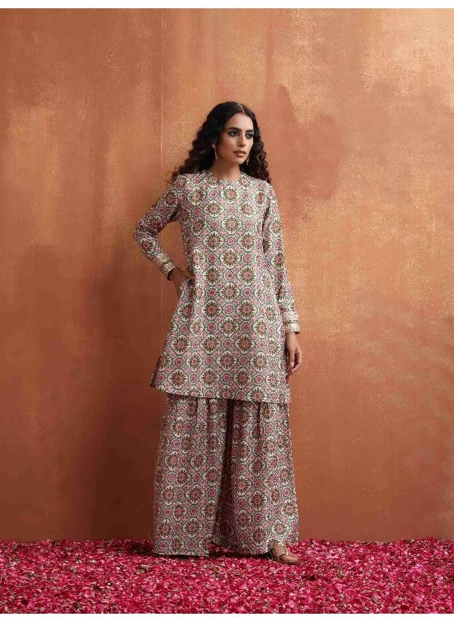 ترو برونز trueBrowns Off White Geometric Print Sharara Set