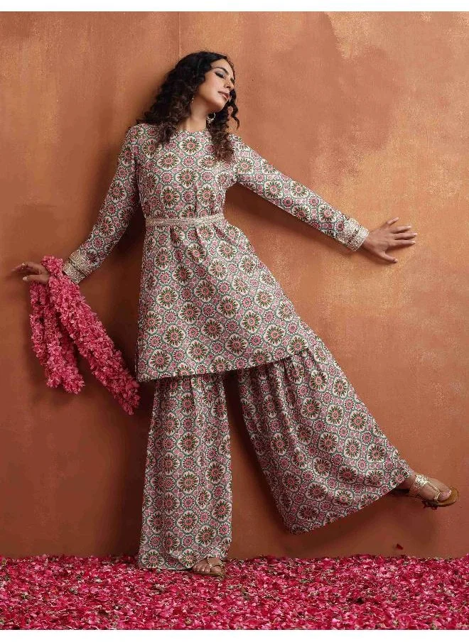 ترو برونز trueBrowns Off White Geometric Print Sharara Set