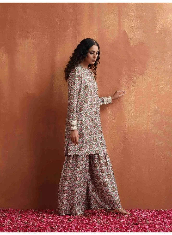 trueBrowns Off White Geometric Print Sharara Set