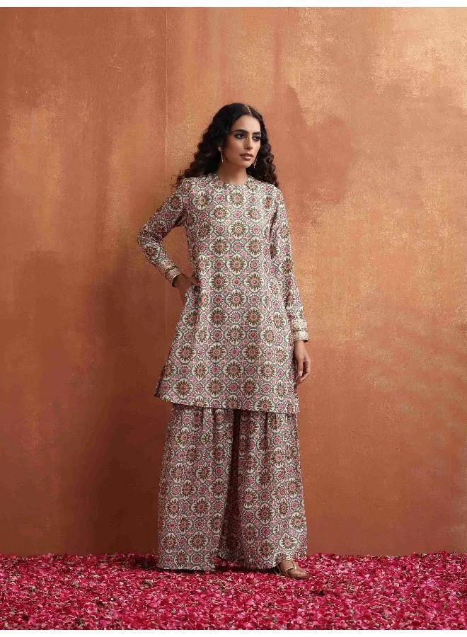 ترو برونز trueBrowns Off White Geometric Print Sharara Set