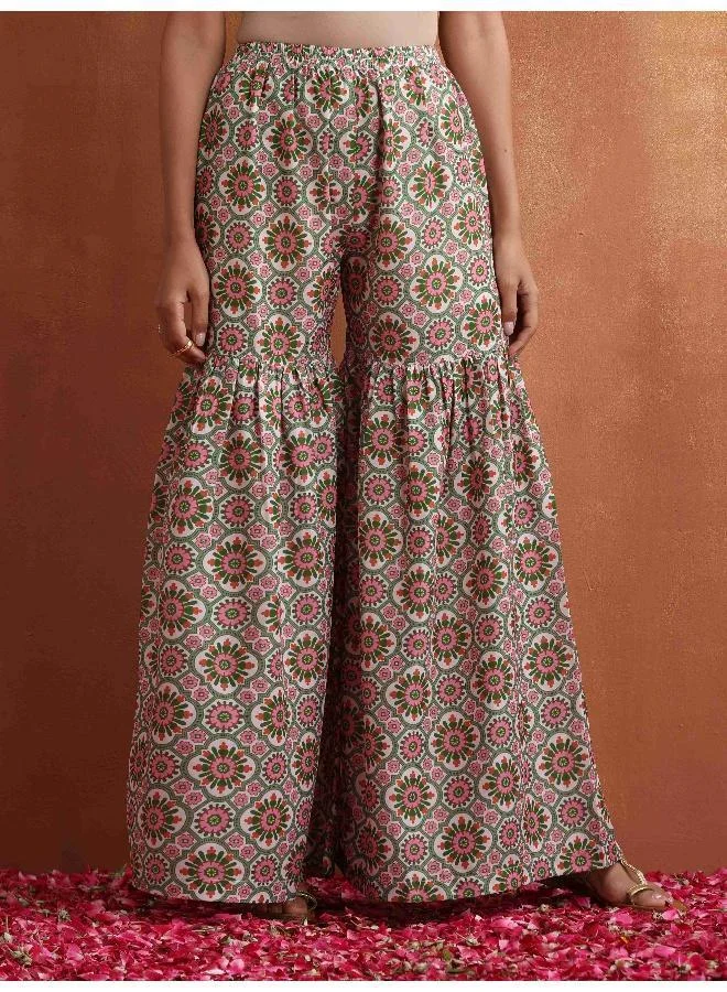 trueBrowns Off White Geometric Print Sharara Set