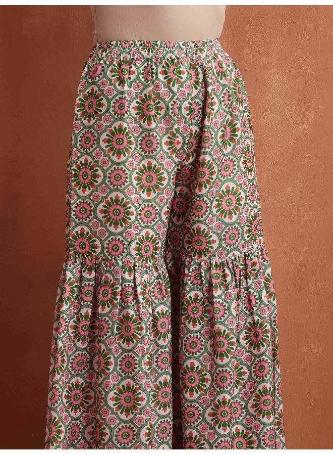 trueBrowns Off White Geometric Print Sharara Set